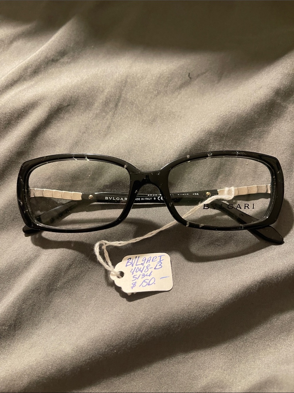 Bulgari Black Rectangular Crystal-Trim Eyeglasses